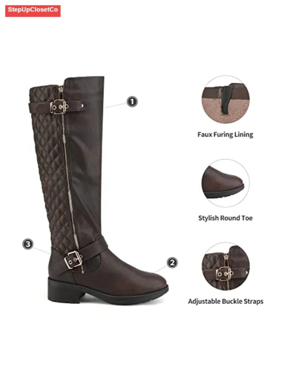 Women's Knee High Riding Boots Faux Leather Faux Fur Lining Side Zipper